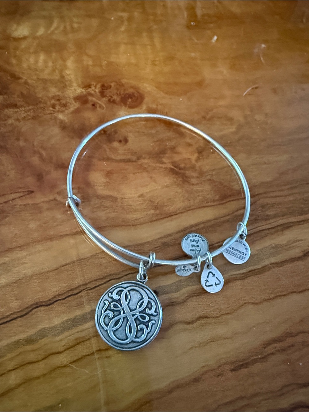 Alex and Ani Silver-Tone Filigree Medallion Charm Bangle